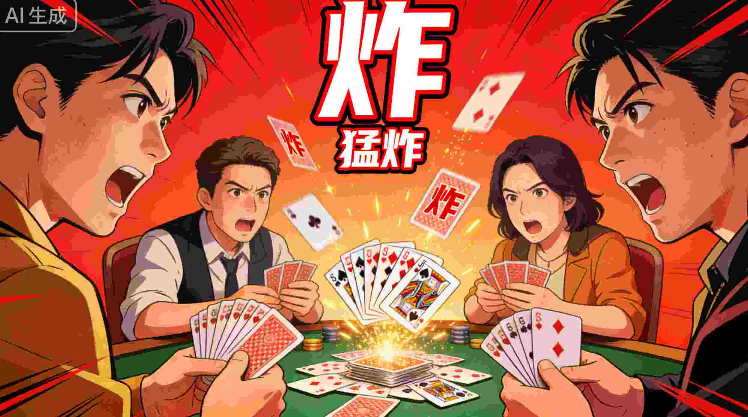 打牌风格就是一个字——“炸”，两个字——“猛炸”。